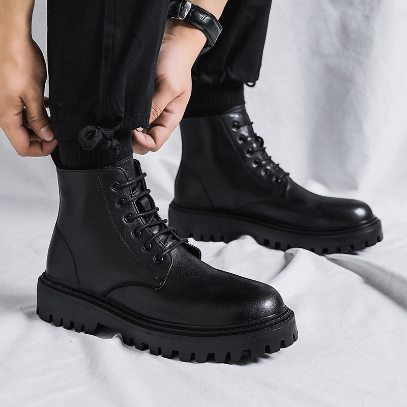 Men High Top Leather Boots Fas - Men'S Shoes To Increase Height ulasan dan harga