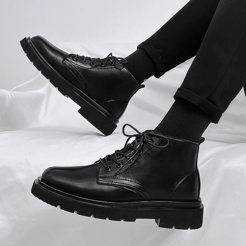 Leather Black Men High Top Lac - Men'S Shoes To Increase Height ulasan dan harga