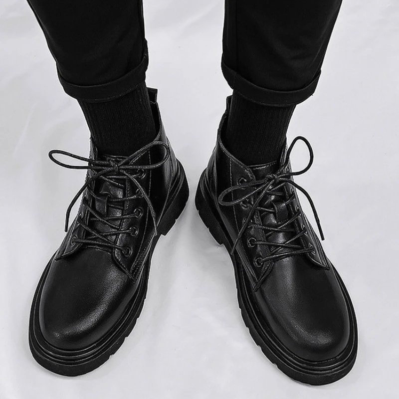 Leather Black Men High Top Lac - Men'S Shoes To Increase Height ulasan dan harga