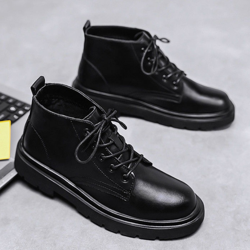 Leather Black Men High Top Lac - Men'S Shoes To Increase Height ulasan dan harga